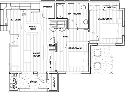 Orchard View 2 bed 1 bath 770 SF